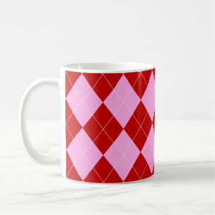 Caneca De Café Preppy Argyle Tartan Diamond Xadrez Vermelho Rosa