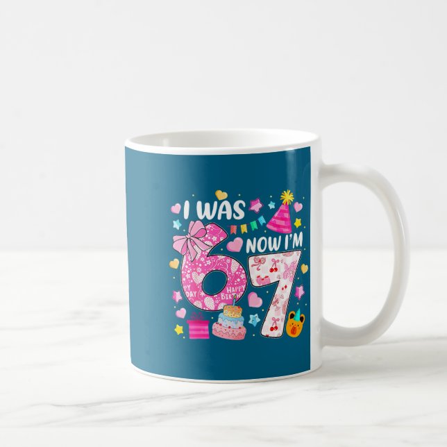 Caneca De Café Preppy Coquette Bow I Was 6 Now I'm 7 7th Birthday (Direita)