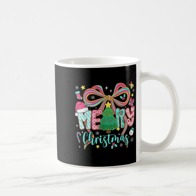 Caneca De Café Preppy Feliz Natal Arco de Coquetes Rosa (Direita)