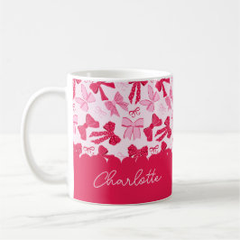 Caneca De Café Preppy Hand Drawn Coquette Pink Red Bows