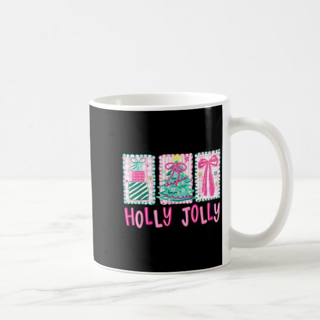 Caneca De Café Preppy Holly Xmas Jolly Coquette Bow Christmas Tre (Direita)