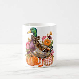 Caneca De Café Preppy Outono Pato-real Leopardo Laço Abóbora Flor