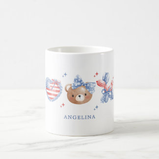 Caneca De Café Preppy Watercolor Bows 4th Of July Monogram
