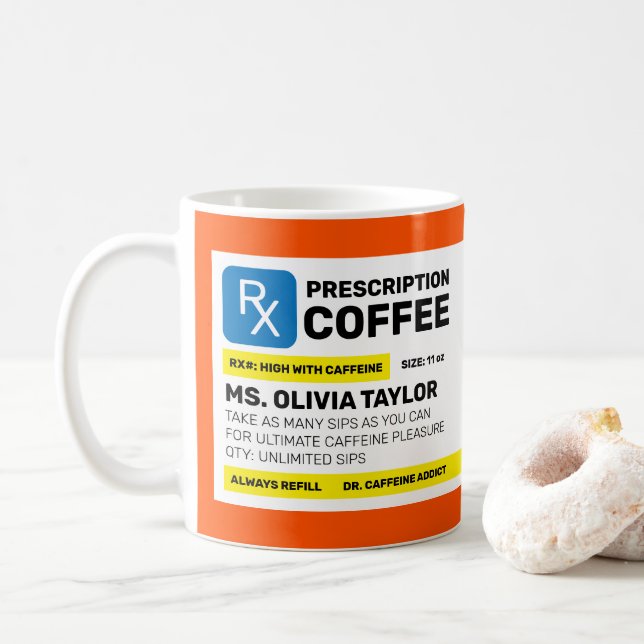 Caneca De Café Prescrição Engraçada Totalmente Personalizada e Cu (Com Donut)