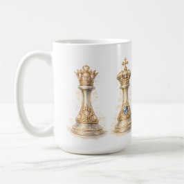 Caneca De Café Presente Casal Rei Rainha Elegante Xadrez Dourado