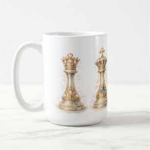 Caneca De Café Presente Casal Rei Rainha Elegante Xadrez Dourado