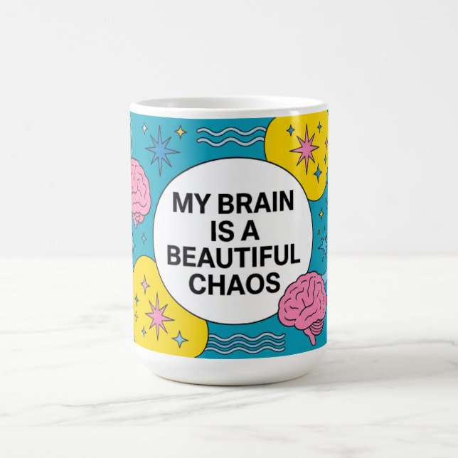 Caneca De Café Presente Cérebro Neurodivergente Caos ADHD Autismo (Centro)