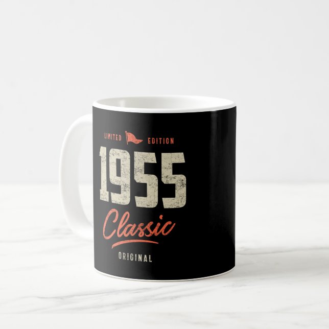 Caneca De Café Presente Clássico de Aniversário de 1955 (Frente Esquerda)