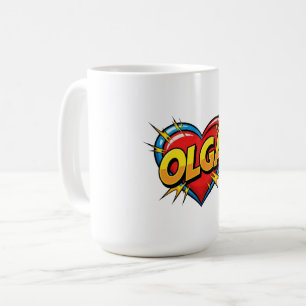 Caneca De Café Presente Colorido Coração Nome Olga Arte Pop Comic