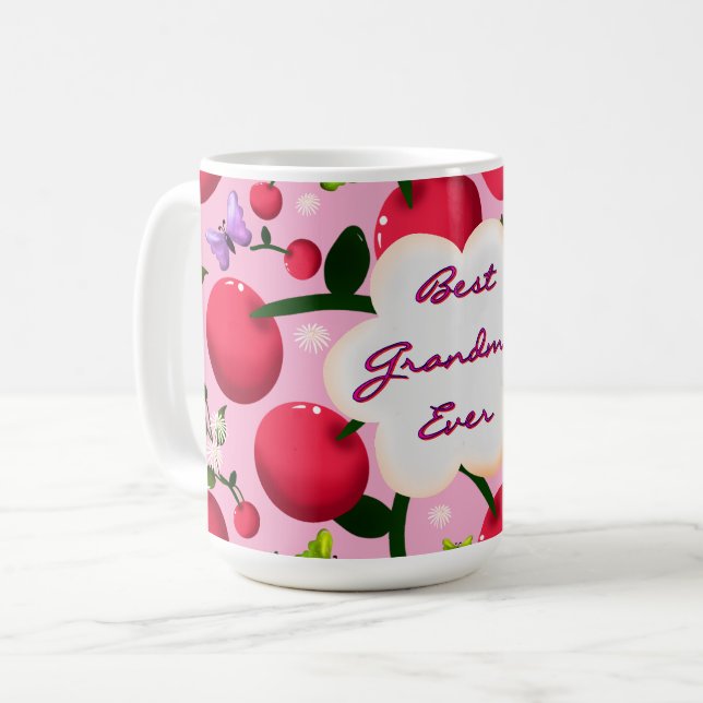 Caneca De Café Presente com padrão de cerejeira floral rosa brilh (Frente Esquerda)