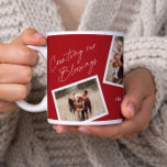 Caneca De Café Presente da família de colagem de fotos Elegante 4<br><div class="desc">Moderno Elegante 4 Colagem de Fotografias,  Gift Giant Coffee Mug. Clique no botão editar para personalizar este design com suas próprias fotos e texto. A cor vermelha de fundo pode ser alterada.</div>