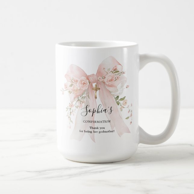 Caneca De Café Presente da Madrinha Primeira Confirmação Laço Ros (Direita)