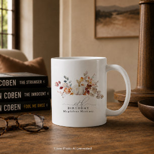 Caneca De Café Presente de 80º Aniversário Abóbora Branca Flores