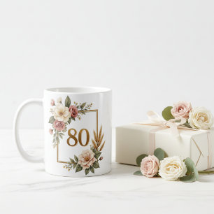 Caneca De Café Presente de 80º Aniversário Floral Sofisticado Per
