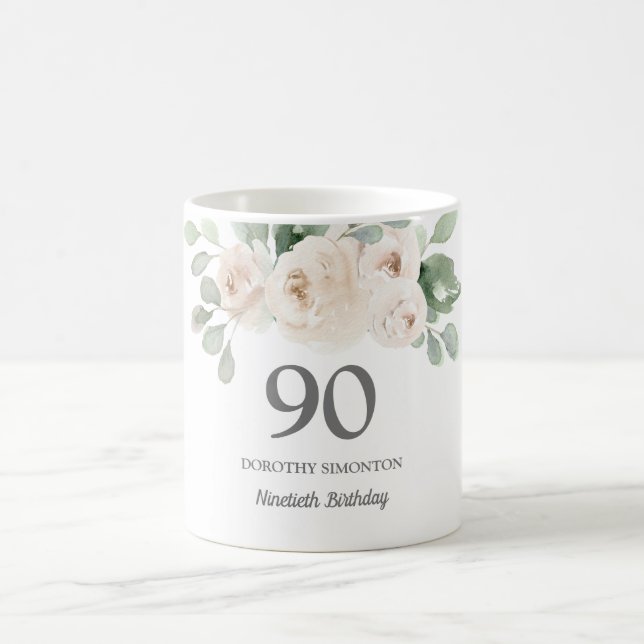 Caneca De Café Presente de 90 de aniversário para mulheres bonito (Centro)