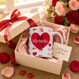 Caneca De Café Presente de Amor com Monograma de Coração e Nome P