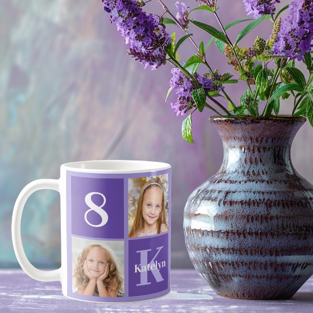 Caneca De Café Presente de aniversário da Colagem de Fotos Roxo b (Criador carregado)