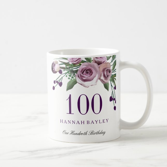 Caneca De Café Presente de Aniversário de 100 anos Rosa Roxa Amei (Direita)