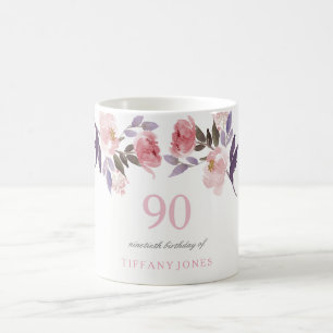 Caneca De Café Presente de aniversário floral do 90 da aguarela