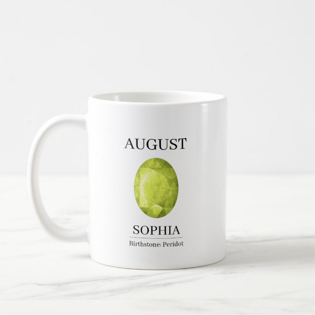 Caneca De Café Presente de Aniversário Personalizado com Peridoto (Esquerda)