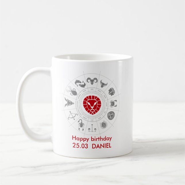 Caneca De Café Presente de aniversário personalizado Leo Zodiac (Esquerda)