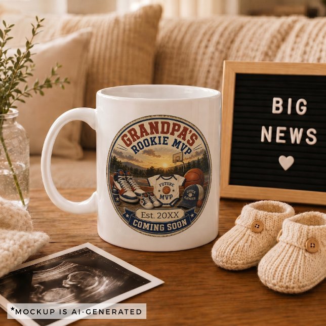 Caneca De Café Presente de Anúncio de Gravidez para Avô Basqueteb (Pregnancy Announcement Gift for Grandpa Basketball Coffee Mug)