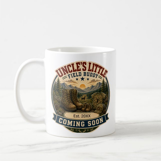 Caneca De Café Presente de Anúncio de Gravidez para Tio Caçador (Esquerda)