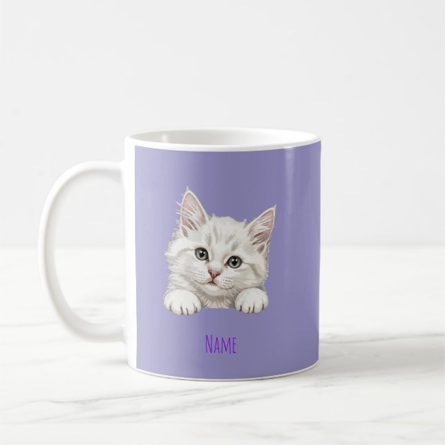 Caneca De Café Presente de Arte de Gatinho Personalizado com Nome (Esquerda)