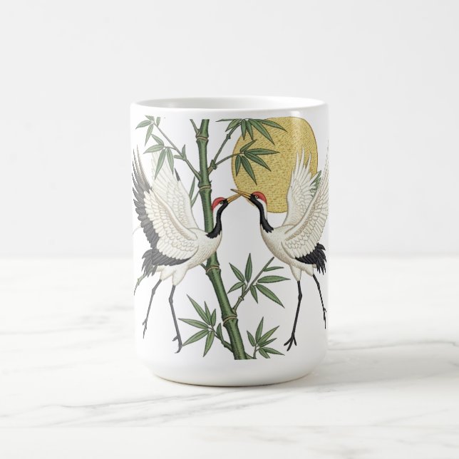 Caneca De Café Presente de Bordado de Grou Japonês com Bambu ao N (Centro)