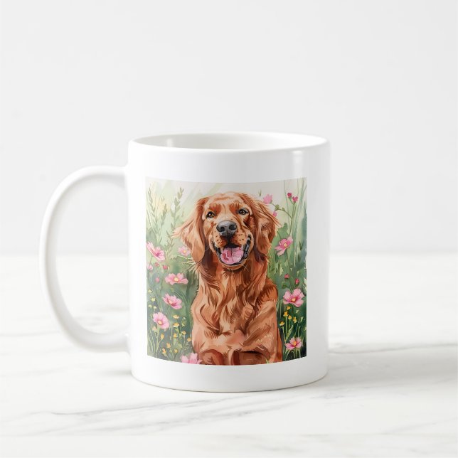 Caneca De Café Presente de Café Cachorro Vermelho de Aquarela (Esquerda)