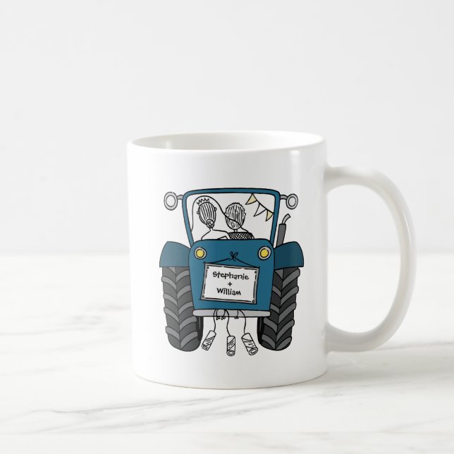 Caneca De Café Presente de Casamento do País do Trator Azul Perso (Direita)