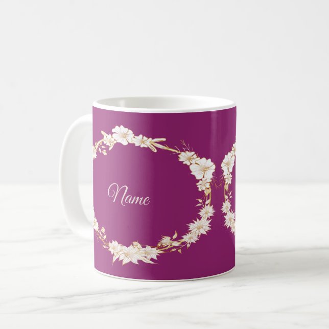 Caneca De Café Presente de Casamento Geométrico Floral Branco Dou (Frente Esquerda)