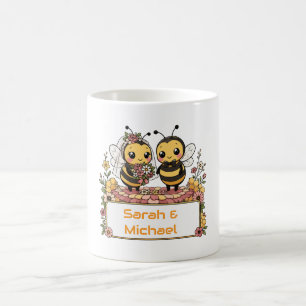 Caneca De Café Presente de Casamento Personalizado Casal de Abelh