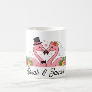 Caneca De Café Presente de Casamento Personalizado de Flamingo Tr
