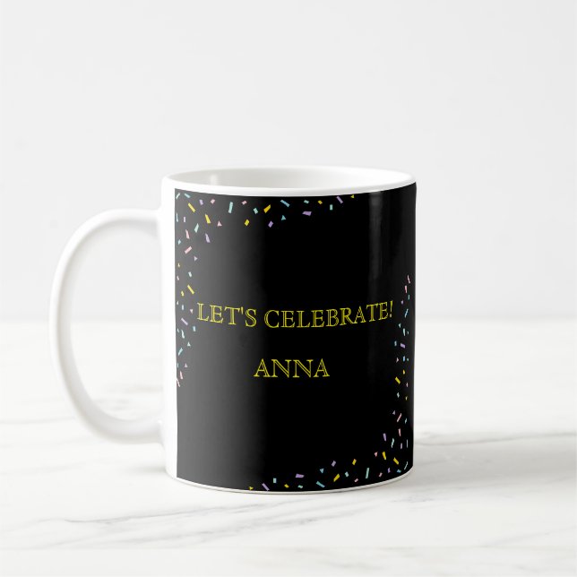 Caneca De Café Presente de Celebração com Moldura de Confetes Pas (Esquerda)