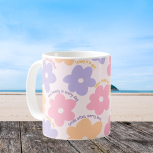Caneca De Café Presente de Citação Floral Groovy, Autocuidado Pos