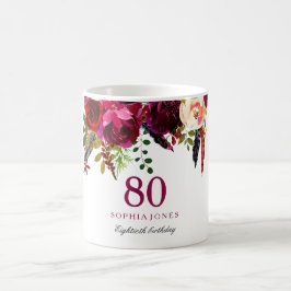 Caneca De Café Presente de convidado de aniversário do 80 Floral 