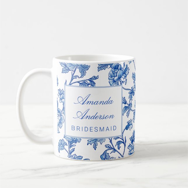 Caneca De Café Presente de Dama de Honra em Chinoiserie Azul e Br (Esquerda)