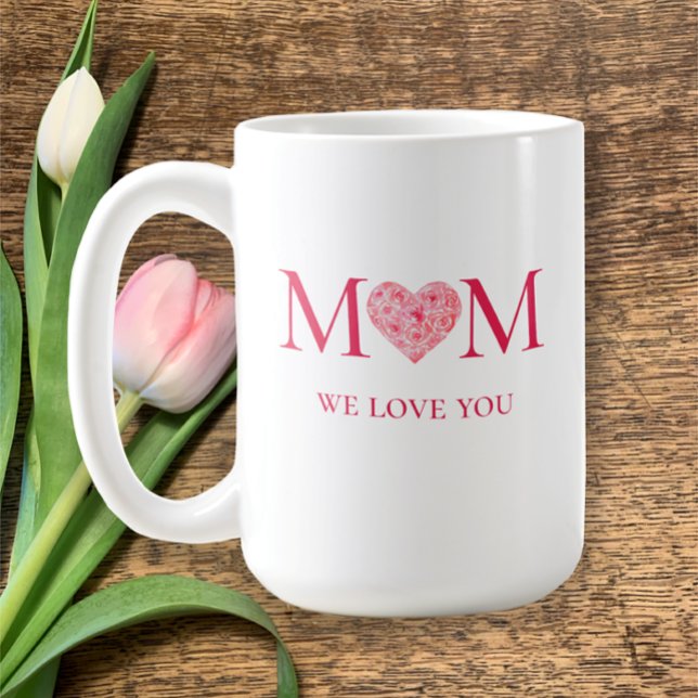 Caneca De Café Presente de Dia de as mães de Aquarela Pintado à M (Personalize this unique custom Mothers Day gift mug. My hand painted watercolor pink roses in heart
)