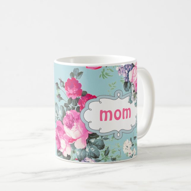 Caneca De Café Presente de Dia de as mães de borboleta e Rosa de  (Frente Esquerda)