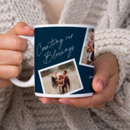 Caneca De Café Presente de Família Moderno e Elegante com 4 Fotos
