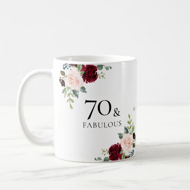 Caneca De Café Presente de Festa de aniversário 70 e fabuloso (Esquerda)