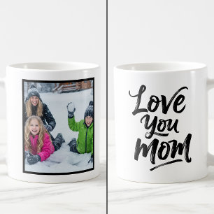 Caneca De Café Presente de Foto Brush Script "Amo Você Mamãe" 1