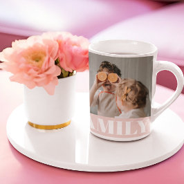 Caneca De Café Presente de Foto da Família Rosa Moderno Pastel