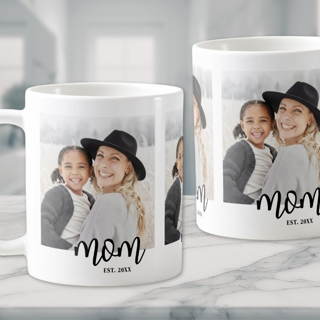 Caneca De Café Presente de Foto de Script Estabelecido Pela Mãe (Mom Established Script Photo Gift Coffee Mug)