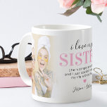 Caneca De Café Presente de Foto Sister 2 | Citação das Irmãs Rosa<br><div class="desc">Procurando o presente único para sua irmã ou irmãs,  então essa linda caneca de café é perfeita. Apresentando duas fotos familiares umas das outras,  as palavras "eu amo minha irmã,  ela é simplesmente incrível e eu simplesmente não conseguia imaginar minha vida sem ela",  um coração rosa,  e seus nomes.</div>