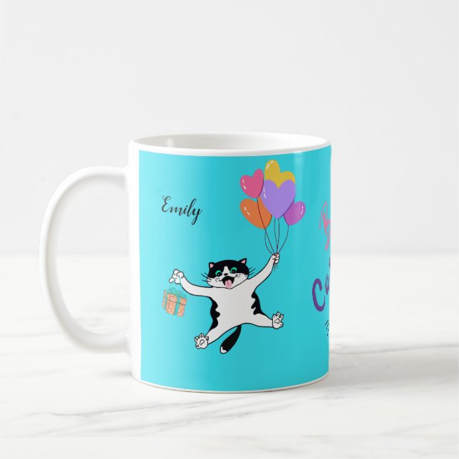 Caneca De Café Presente de Gato Azul Brilhante Personalizado (Esquerda)