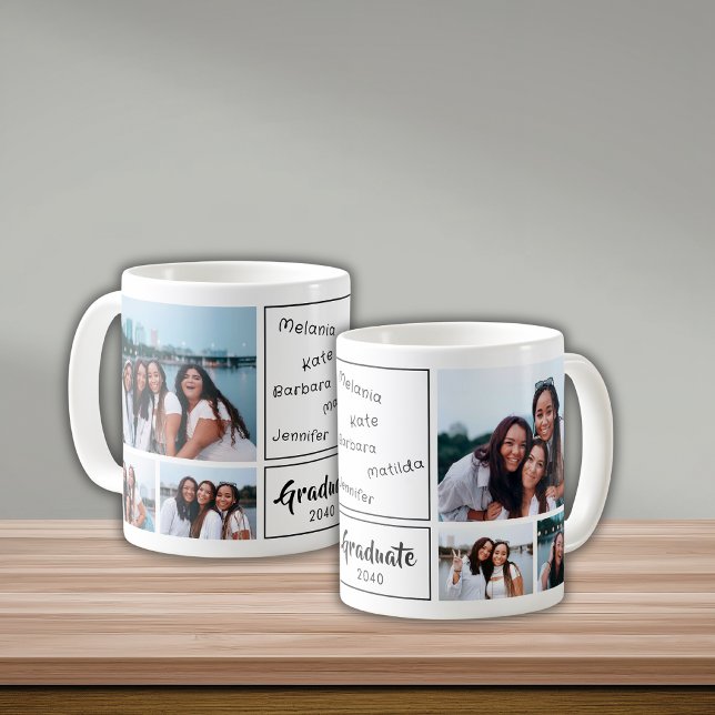 Caneca De Café Presente de Graduado com Colagem de 6 Fotos e Assi (Criador carregado)