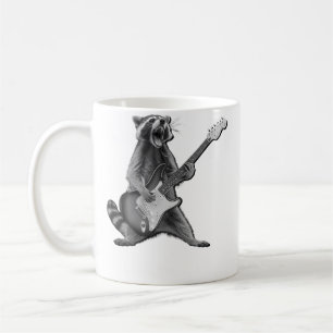 Caneca De Café Presente de Guaxinim Tocando Guitarra Rock And Rol