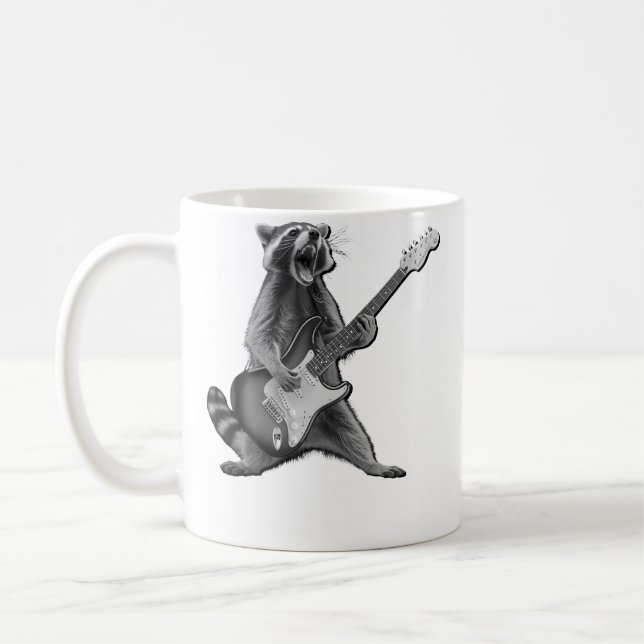 Caneca De Café Presente de Guaxinim Tocando Guitarra Rock And Rol (Esquerda)